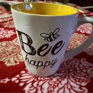 Yellow and White Bee Happy Mug